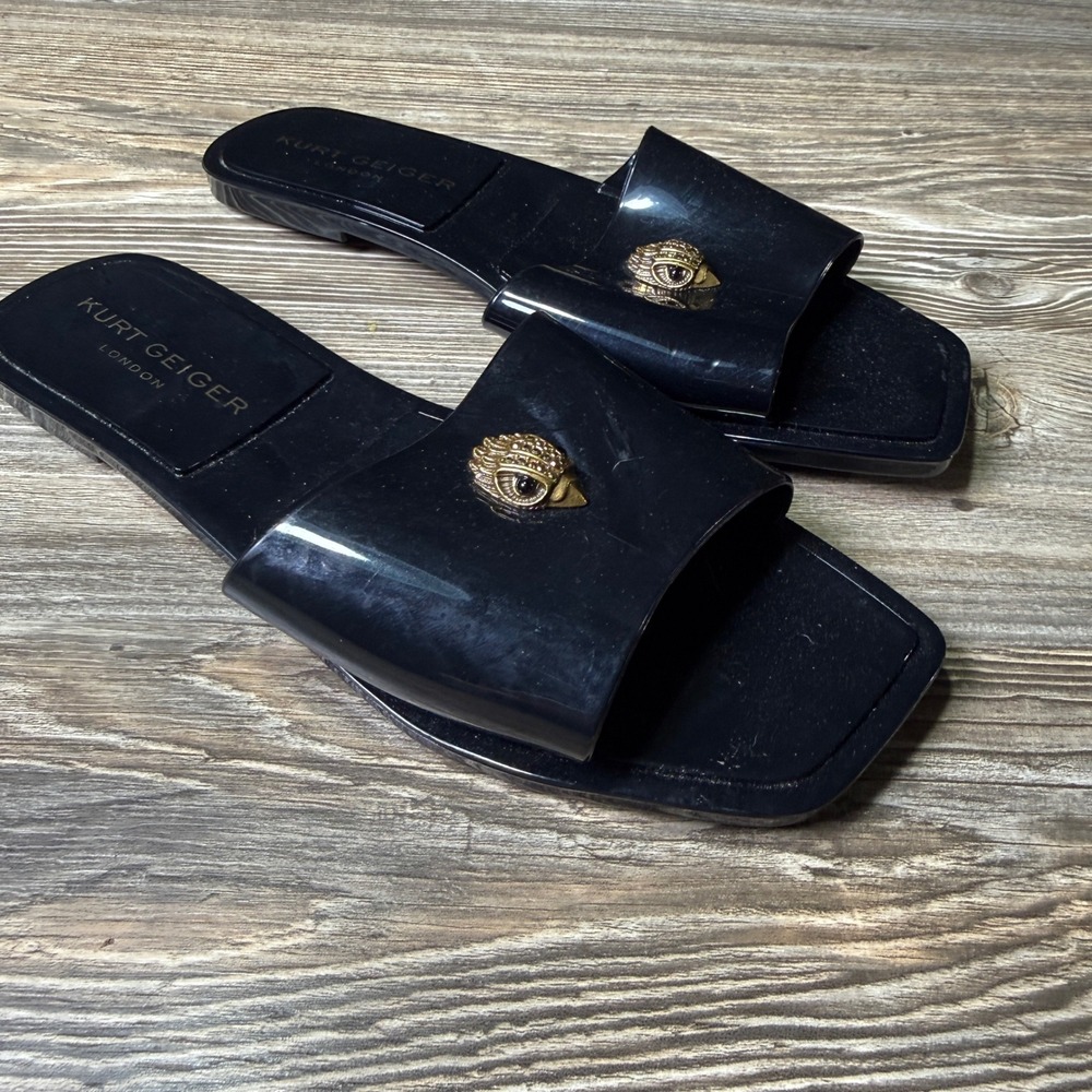 Kurt Geiger London Meena Eagle Jelly Slides Black Gold Sandals m8.5 madison